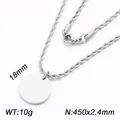 Collana con pendente tondo in acciaio al titanio argento con catena a corda, 18mm - Stile Pendente Tondo Catena a Corda (KN302945-Z) / 18mm / Argento
