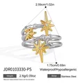 Detailweergave van achtpuntige sterring met afmetingen, gewicht en roestvrij staal info. - Zilver-Goud Mix