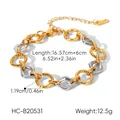 Detail view of gold and silver mixed color geometric stainless steel bracelet with dimensions - Round and Rhombus Link Chain / 16.57+6cm / Gold and Silver Bicolor (HC-B20531)