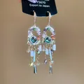 Elegant multi-colored crystal tassel dangle earrings with S925 silver needles for women - Streaming Flower Tassel (36# 925 Sterling Silver Earring Post) / Gold