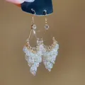 Boucles d'oreilles élégantes à pampilles en cristal avec cadre doré et strass brillants - Boucles d'Oreilles à Glands en Perles de Cristal Facettées Goutte d'Eau (33#) / Or-Blanc