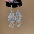 Ethnic vintage style crystal tassel earrings with silver needles for elegant women - Baroque Crystal Stone Tassel Style (Y5670) / 55# Gold-White