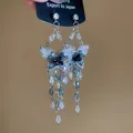 Elegant butterfly crystal tassel earrings with silver needle and sparkling rhinestones - Streaming Flower Tassel (50# 925 Sterling Silver Earring Post) / Silver-Blue