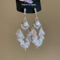 Boucles d'oreilles élégantes à pampilles en cristal avec perles et gouttes roses - Boucles d'Oreilles Glands Roses en Zircone et Perle Demi-Ronde (32#) / Or-Rose