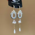 Elegant S925 silver needle drop earrings featuring crystal tassels and pear-shaped accents - 51# Silver Post - Gold & Black