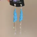 Elegant blue crystal tassel earrings with sparkling rhinestone studs in a gold finish - 48# Silver Post - Gold & Light Blue