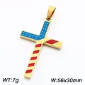Detail view of a US flag-themed cross pendant with gold plating and blue/red enamel - Pendant Only (KP119057-Z) / Gold