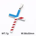 Stainless steel cross pendant with American flag design, weight 7g, 56x30mm - Pendant Only (KP119059-Z) / Steel