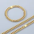 Conjunto de collar y pulsera de cadena cubana Miami de acero inoxidable pulido dorado - 8mm Pulsera Oro 19cm