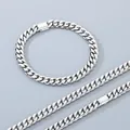Conjunto de collar y pulsera de cadena de eslabones cubanos Miami en acero inoxidable plata - 8mm Tono Plateado-19cm Pulsera