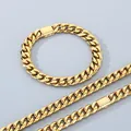 Conjunto de pulsera y collar de cadena cubana de acero inoxidable dorado pulido. - 10mm Pulsera Oro 19cm