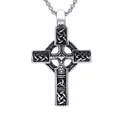 Collana con pendente a croce celtica vintage in acciaio inossidabile argento antico - Catena Lucida Color Acciaio A0207