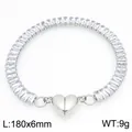 Bracciale tennis in acciaio inossidabile con chiusura magnetica a cuore e zirconi, 9g - Bracciale Tennis Pietra Rettangolare Fibbia Magnetica Cuore - Argento (KB212104-Z) / 180x6mm
