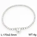 Bracciale tennis in acciaio inossidabile argento con chiusura magnetica a cuore e pietre - Bracciale Tennis Strass Sottile Fibbia Magnetica Cuore - Argento (KB212106-Z) / 170x2.5mm
