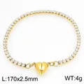 Bracciale tennis dorato in acciaio inossidabile con chiusura magnetica a cuore - Bracciale Tennis Strass Sottile Fibbia Magnetica Cuore - Oro (KB212107-Z) / 170x2.5mm