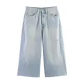 Light blue distressed denim wide-leg shorts with raw hem and ripped details - XS / Light Blue