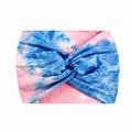 Wide elastic yoga headband featuring a blue and pink tie-dye pattern and central twist - 51-Blue Pink Tie-dye