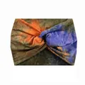 Elastic wide yoga headband featuring a colorful tie-dye twist design in orange and blue - 53-Orange Blue Tie-dye