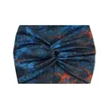 Bohemian style wide elastic headband featuring blue and orange mandala print with center knot - 58-Bohemian Mandala Print