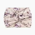 Elastic wide floral headband for yoga and fitness in beige with purple flower patterns - 64-Small Floral Grey