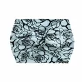 Elastic wide knotted yoga headband in light blue featuring black rose floral patterns - 75-Blue Black Floral