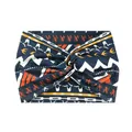 Ethnic wide twist headband with navy blue geometric prints for yoga and fitness - 69-Blue Tribal Geometric