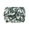 Elastic tie-dye wide headband for yoga with a stylish front knot and dark marbled pattern - 70-Black White Tie-dye