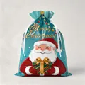 Blue Christmas drawstring gift bag with cartoon Santa Claus and Merry Christmas print - 44*57cm Christmas Surprise Gift Pack