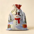 Christmas drawstring gift bag featuring festive snowman, house and pine tree prints - 29*43cm Scarf Snowman Model