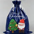 Navy blue Merry Christmas drawstring gift bag with Santa and tree patterns - 24*32cm Christmas Blue