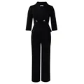 Detail of elegant black blazer set featuring double-breasted gold buttons and wide-leg trousers - S / Black