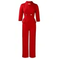 Detail of red blazer with peplum waist and matching wide-leg trousers professional set - L / Red