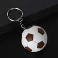 Mini football keychain in classic brown and white faux leather with metallic ring - 4.6cm / Brown and White