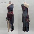 Details des Vintage-Paisleymusters und Rüschensaums am asymmetrischen Kleid - S / Regenbogen