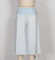 Close-up of women's lounge shorts featuring polka dot elastic waistband and striped pattern - S / Light Blue Polka Dot