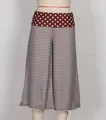 Detail of high waisted wide leg culottes featuring red polka dot and blue striped pattern - S / Maroon Polka Dot