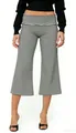 Detail of black and white striped wide-leg cropped pants with high-waisted fold design - S / Dark Grey All-over Striped