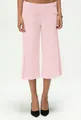 Detail of light pink knit culottes featuring a wide high-waist band and soft fluid fabric - S / Pink