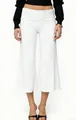 Detailed view of high-waist white wide-leg culottes with elegant draped fabric texture - S / White