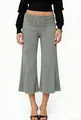 Detail of grey wide-leg culottes showing fabric texture and metal eyelet waist design - S