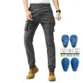Pantaloni cargo da moto grigio scuro con tessuto elasticizzato e ginocchiere incluse - XS / Tipo in Silicone / Grigio