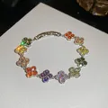 Sparkling multi-color clover flower bracelet with silver chain for women - Clover Style (Multicolor)