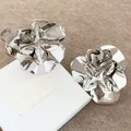 Elegant statement silver flower open cuff bracelet with glossy metallic layered petals - Flower Shape (66#) / Silver