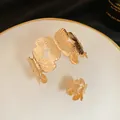 Luxurious gold-plated jewelry set featuring multi-butterfly open bangle and matching ring - Butterfly Bracelet and Ring Set (38#) / Gold