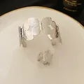 Elegant silver-plated butterfly open bangle and matching ring jewelry set for women - Butterfly Bracelet and Ring Set (39#) / Silver