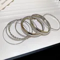 Stylish set of multi-layered silver plated open bangles with mixed textures for women - Multi-layer Combination Style (44#) / Silver