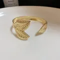 Elegant gold plated open leaf bangle featuring detailed vein texture and luxury style - Double Leaf Design Style (54#) / Gold