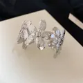Silver-plated multilayer open cuff bracelet with large cherry blossom flower design - Cherry Blossom Shape Style (62#) / Silver