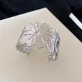 Elegant silver-colored floral textured open cuff bangle for women with a luxury design - Flower Shape (60#) / Silver