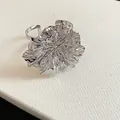 Exaggerated silver metallic floral open cuff bracelet featuring a layered petal design - Bracelet (2#)